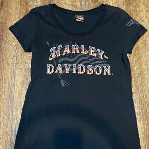 Women's Harley-Davidson‎ Patriotic American Flag Tee Shirt - Size Large